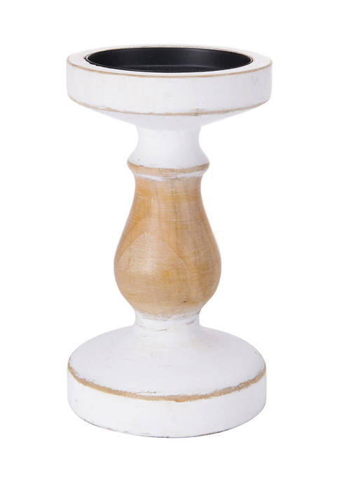 Bazaar Elements White Natural Wood Candleholder
