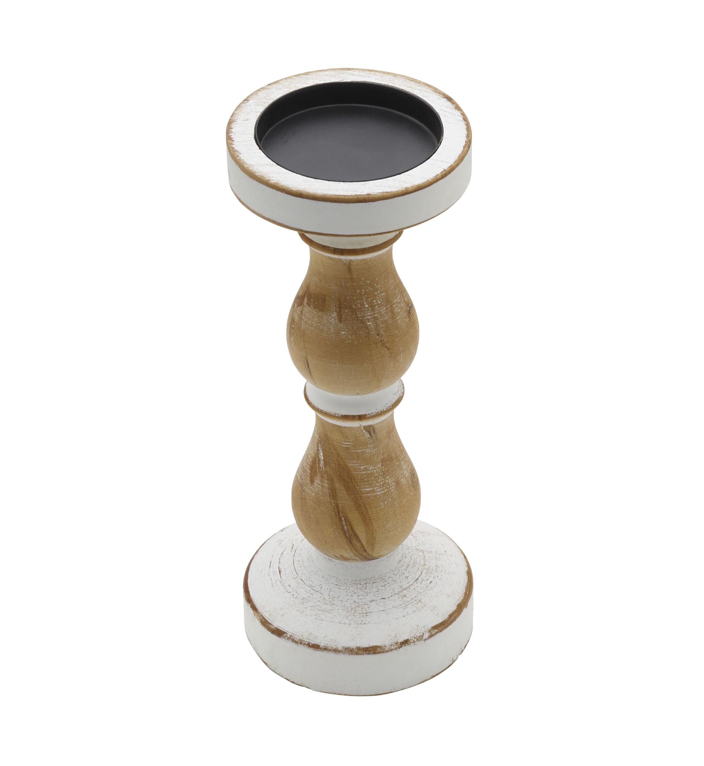 White & Natural Wood Candleholder