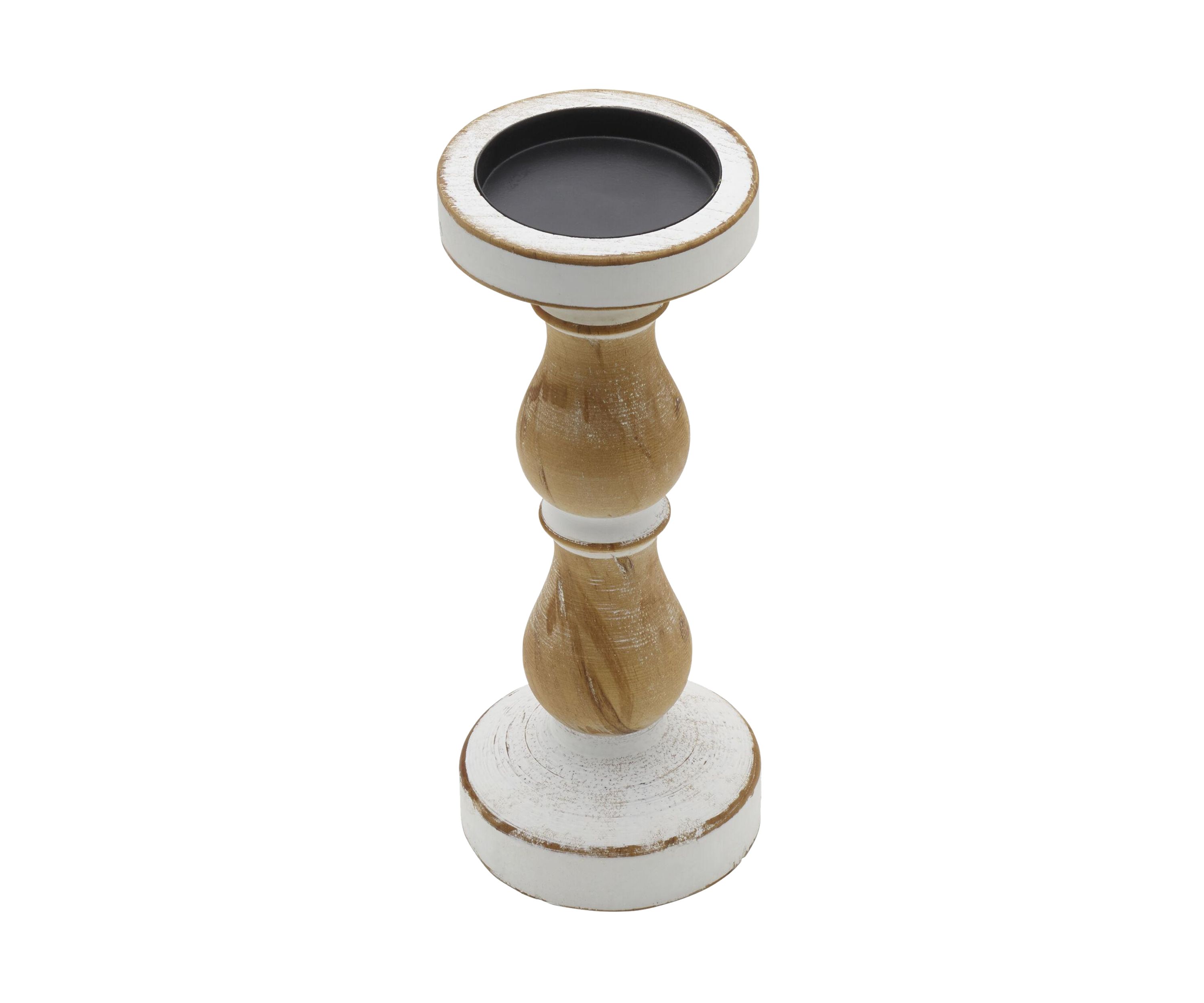 White & Natural Wood Candleholder