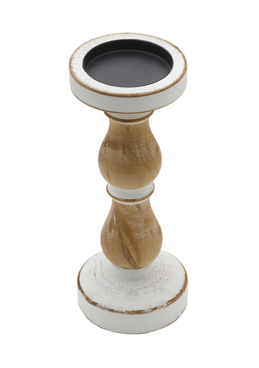 White & Natural Wood Candleholder