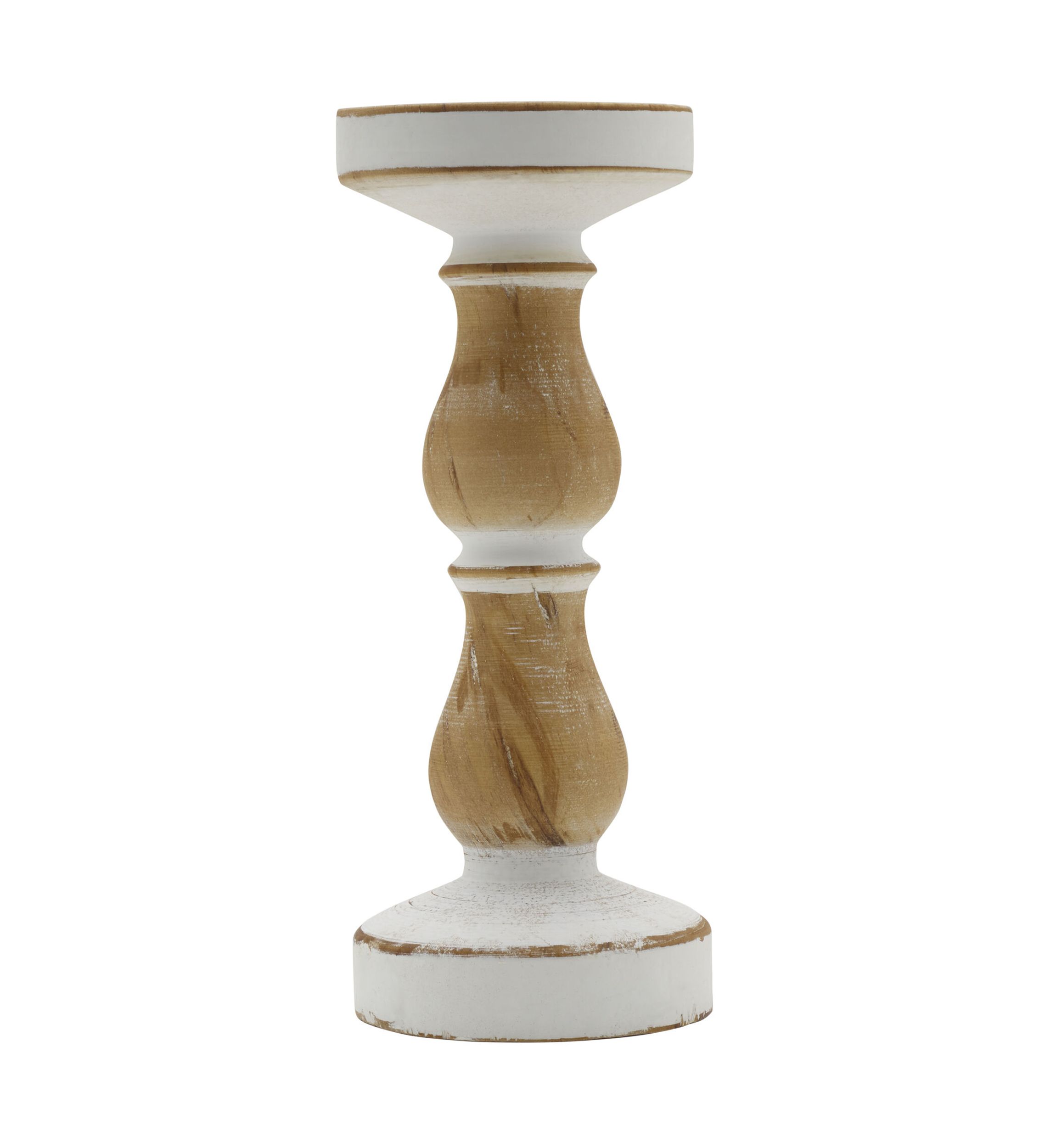 White & Natural Wood Candleholder