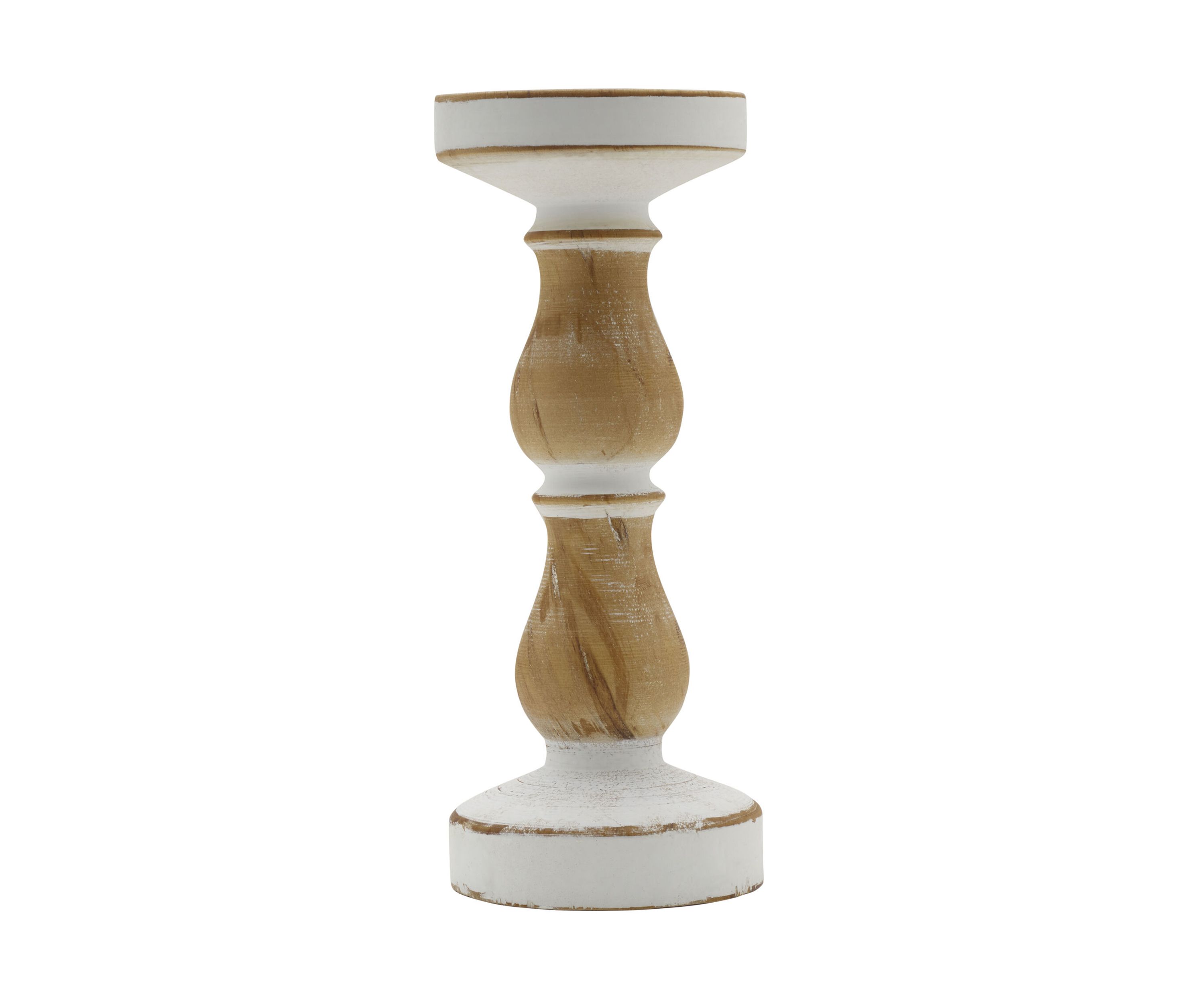 White & Natural Wood Candleholder