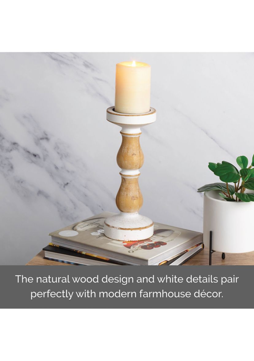 White & Natural Wood Candleholder