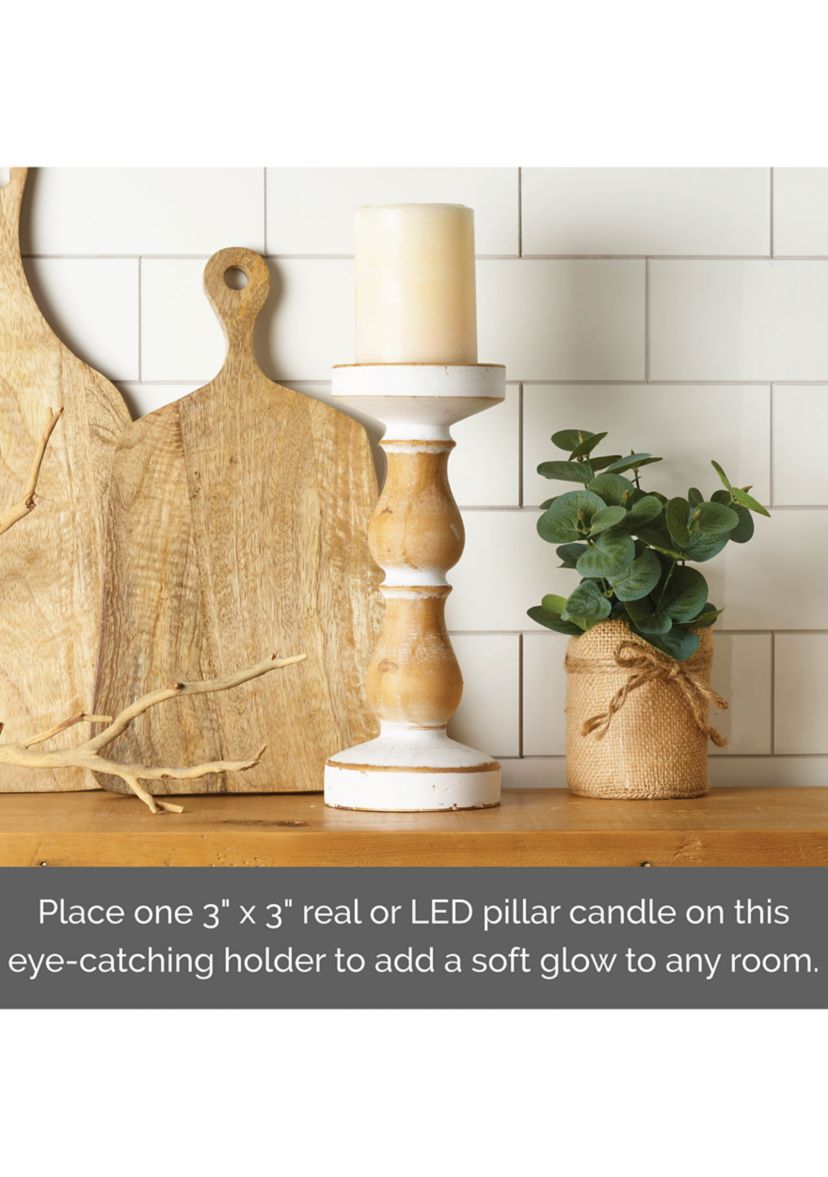 White & Natural Wood Candleholder