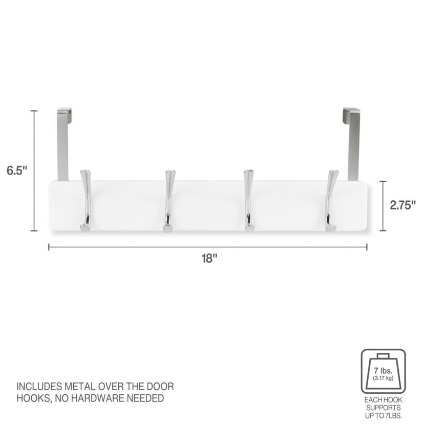 Over The Door Hooks, Coat Rack for Entry Way, Bathroom, Bedroom, Laundry Room, Closet, Office, Dorm Room, Each Hook Supports 7 lbs, 4 Hook