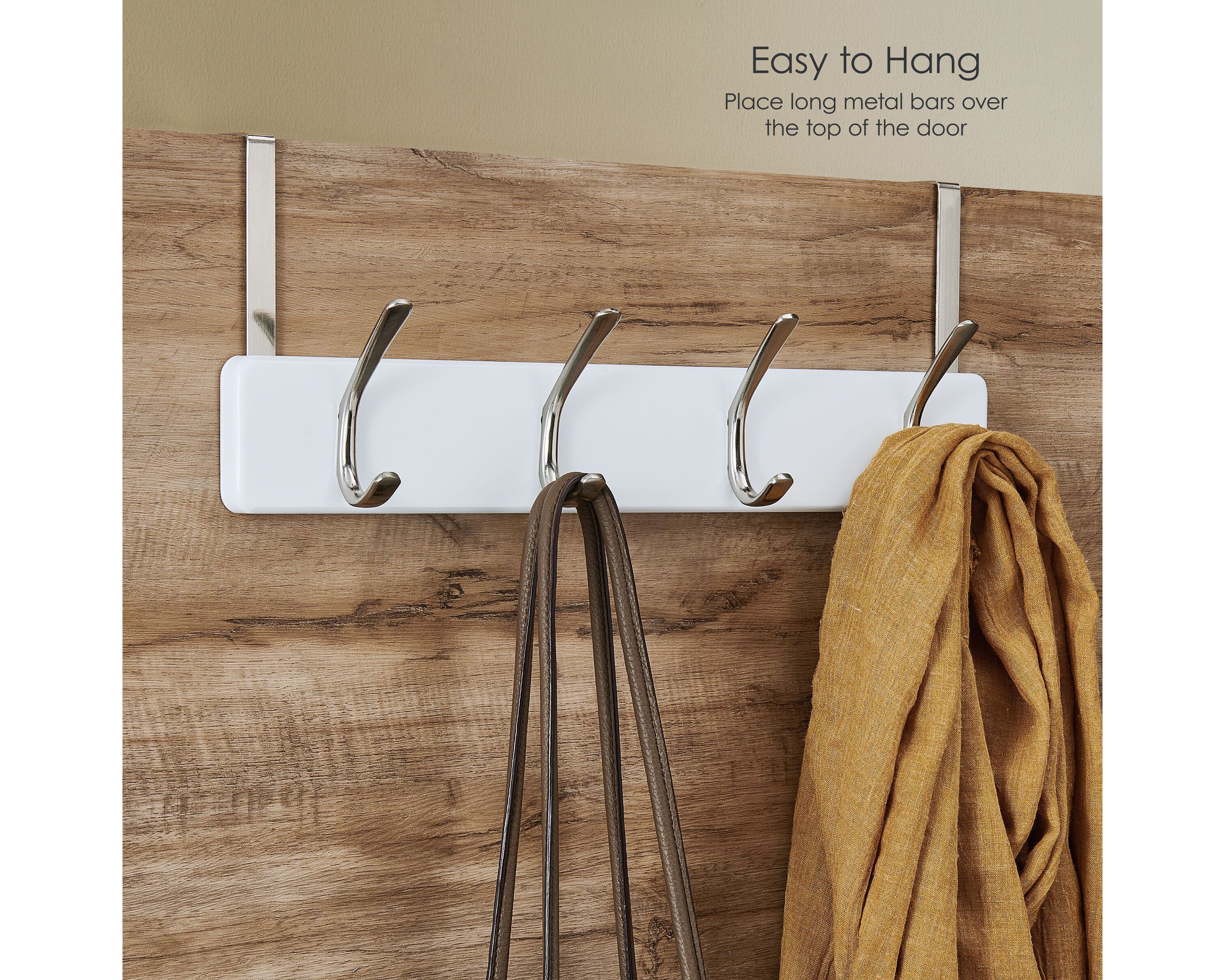 Over The Door Hooks, Coat Rack for Entry Way, Bathroom, Bedroom, Laundry Room, Closet, Office, Dorm Room, Each Hook Supports 7 lbs, 4 Hook