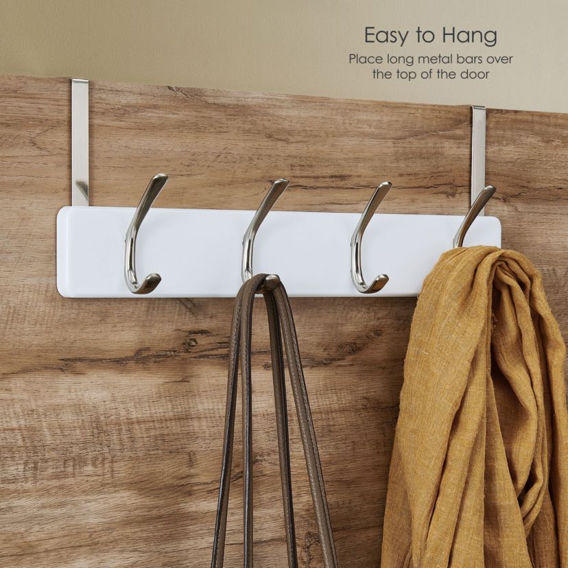 Over The Door Hooks, Coat Rack for Entry Way, Bathroom, Bedroom, Laundry Room, Closet, Office, Dorm Room, Each Hook Supports 7 lbs, 4 Hook