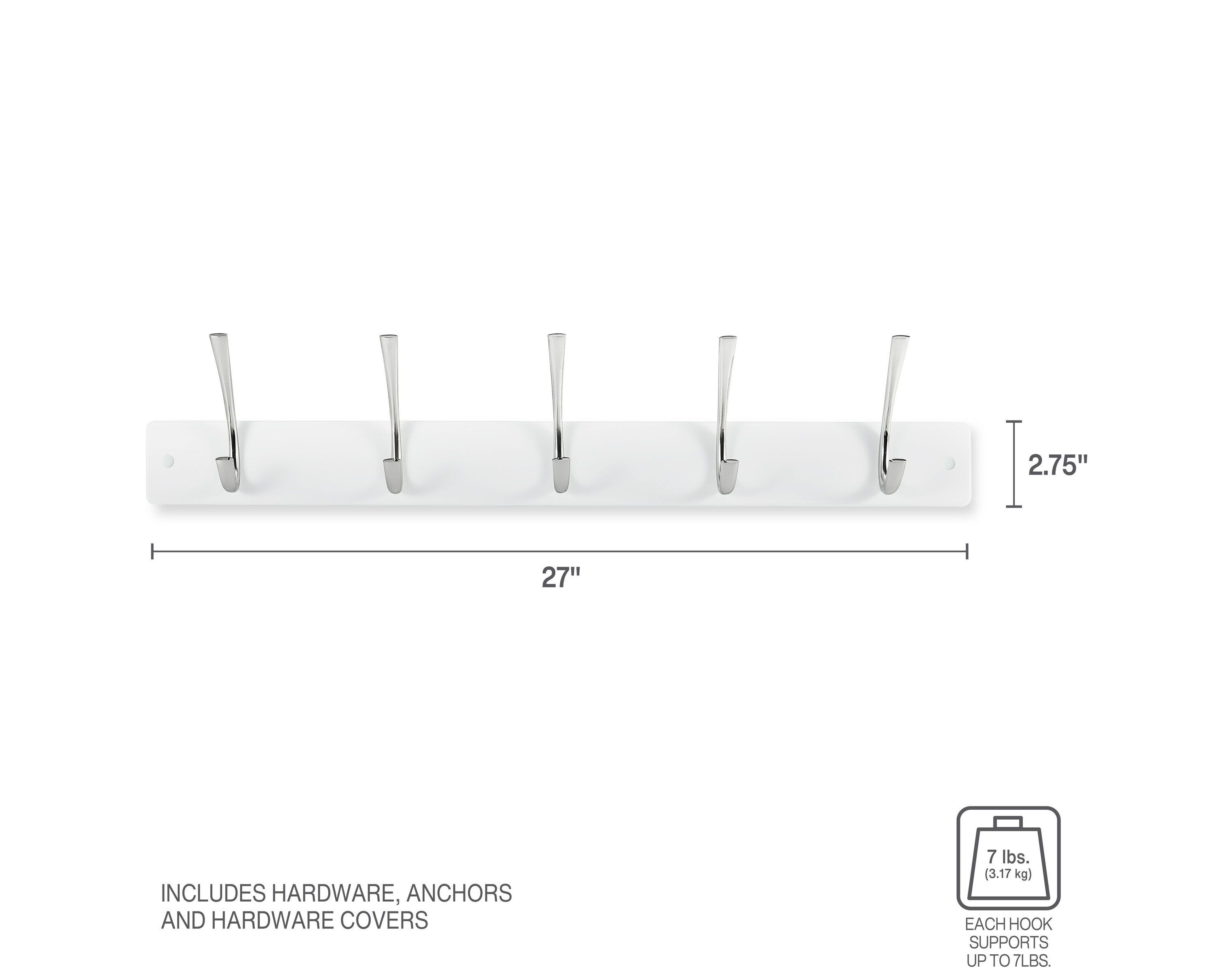 Wall Mounted Coat Rack for Entry Way, Bathroom, Bedroom, Laundry Room, Closet, Office, Garage, Each Hook Supports 7lbs, 5 Hook