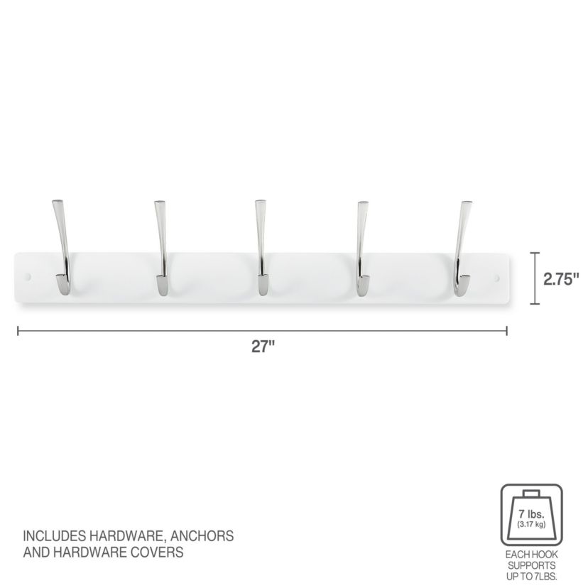 Wall Mounted Coat Rack for Entry Way, Bathroom, Bedroom, Laundry Room, Closet, Office, Garage, Each Hook Supports 7lbs, 5 Hook
