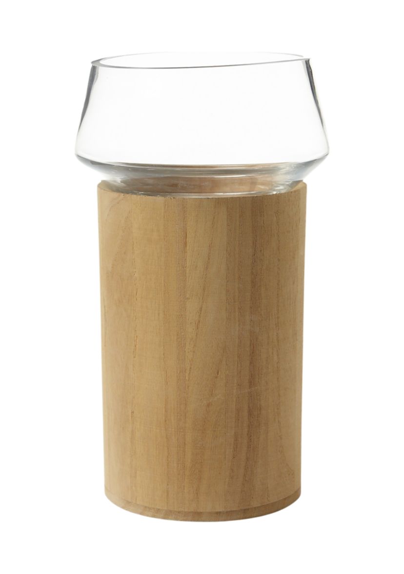Large Glass Wood Candle Holder