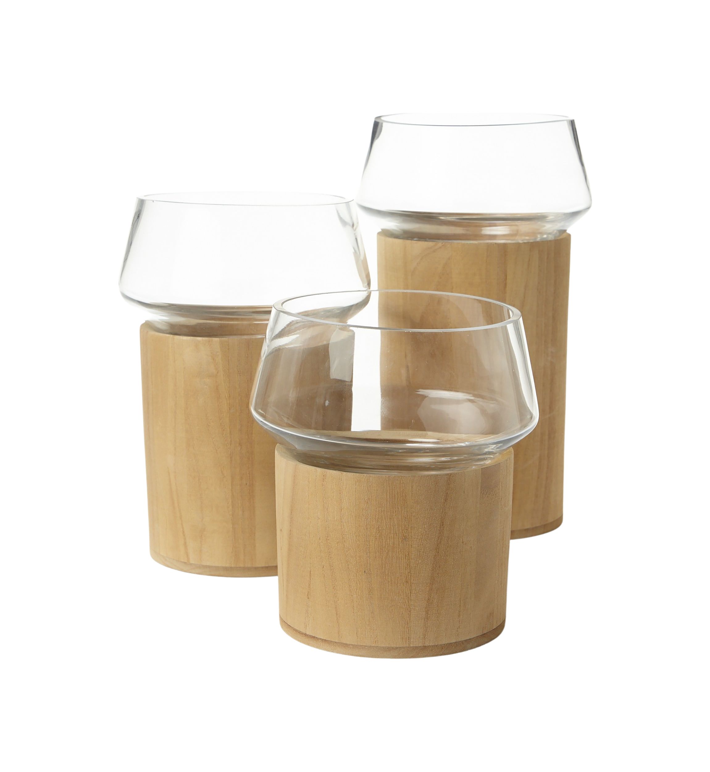 Large Glass Wood Candle Holder