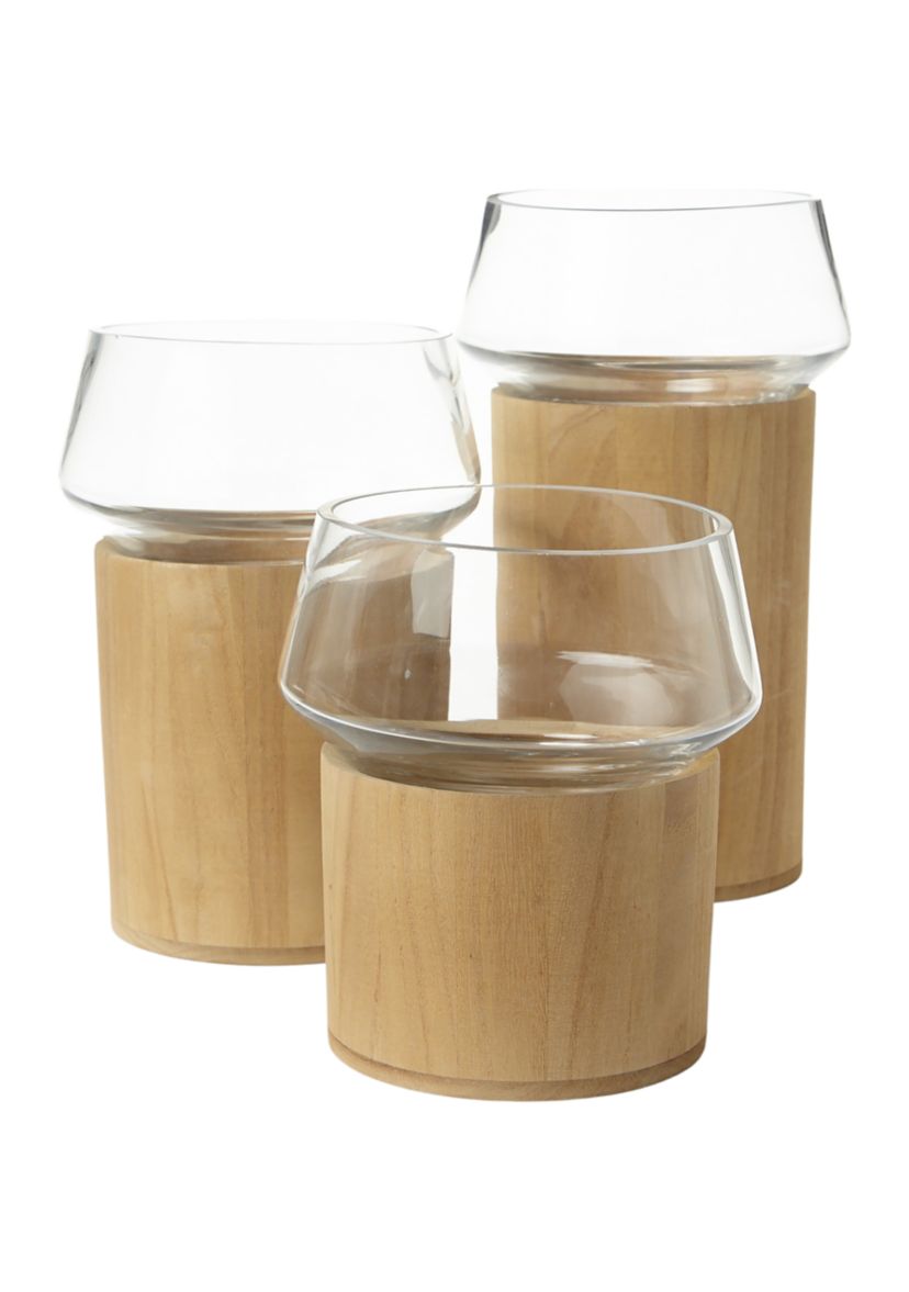 Large Glass Wood Candle Holder