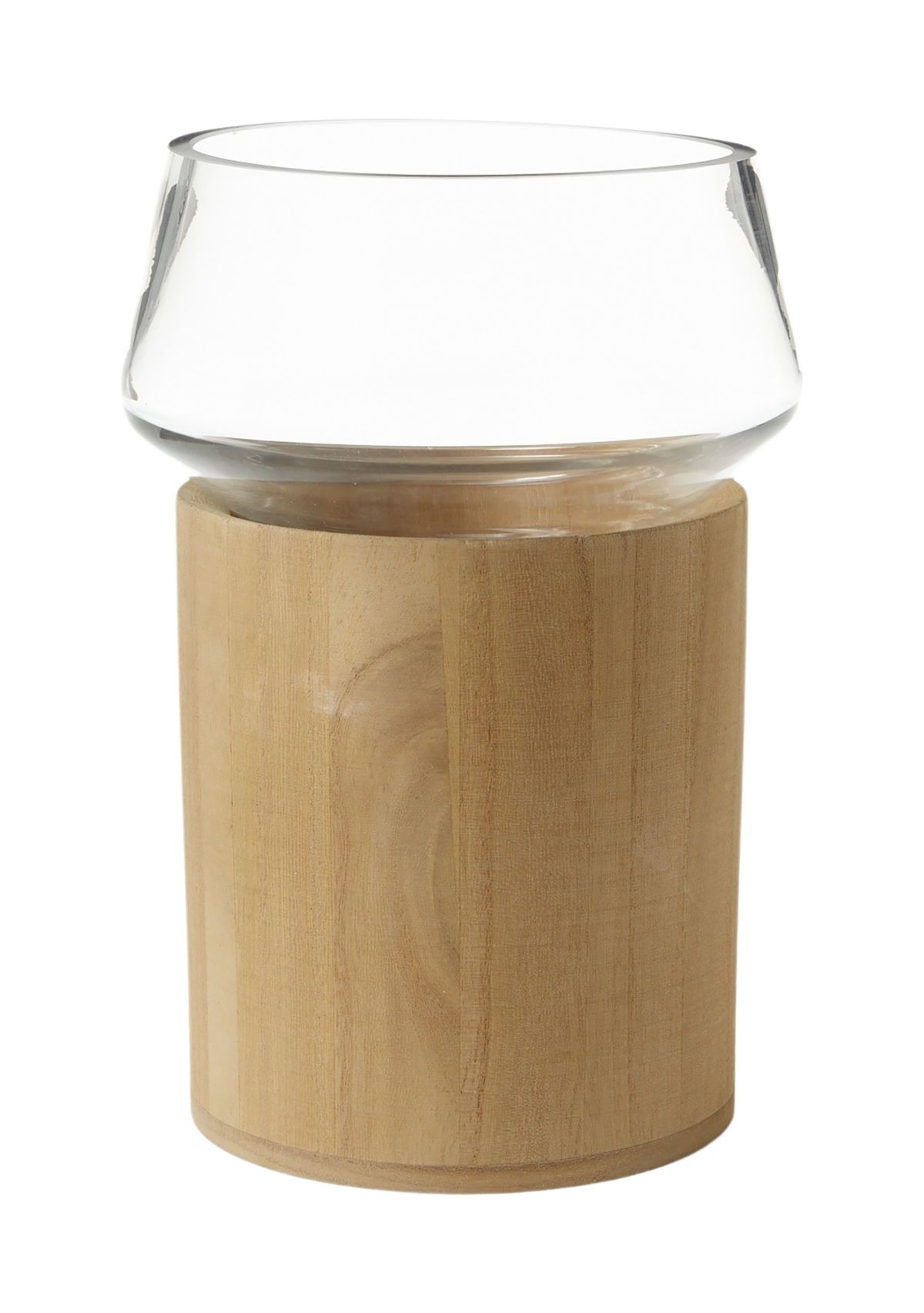Medium Glass Wood Candle Holder