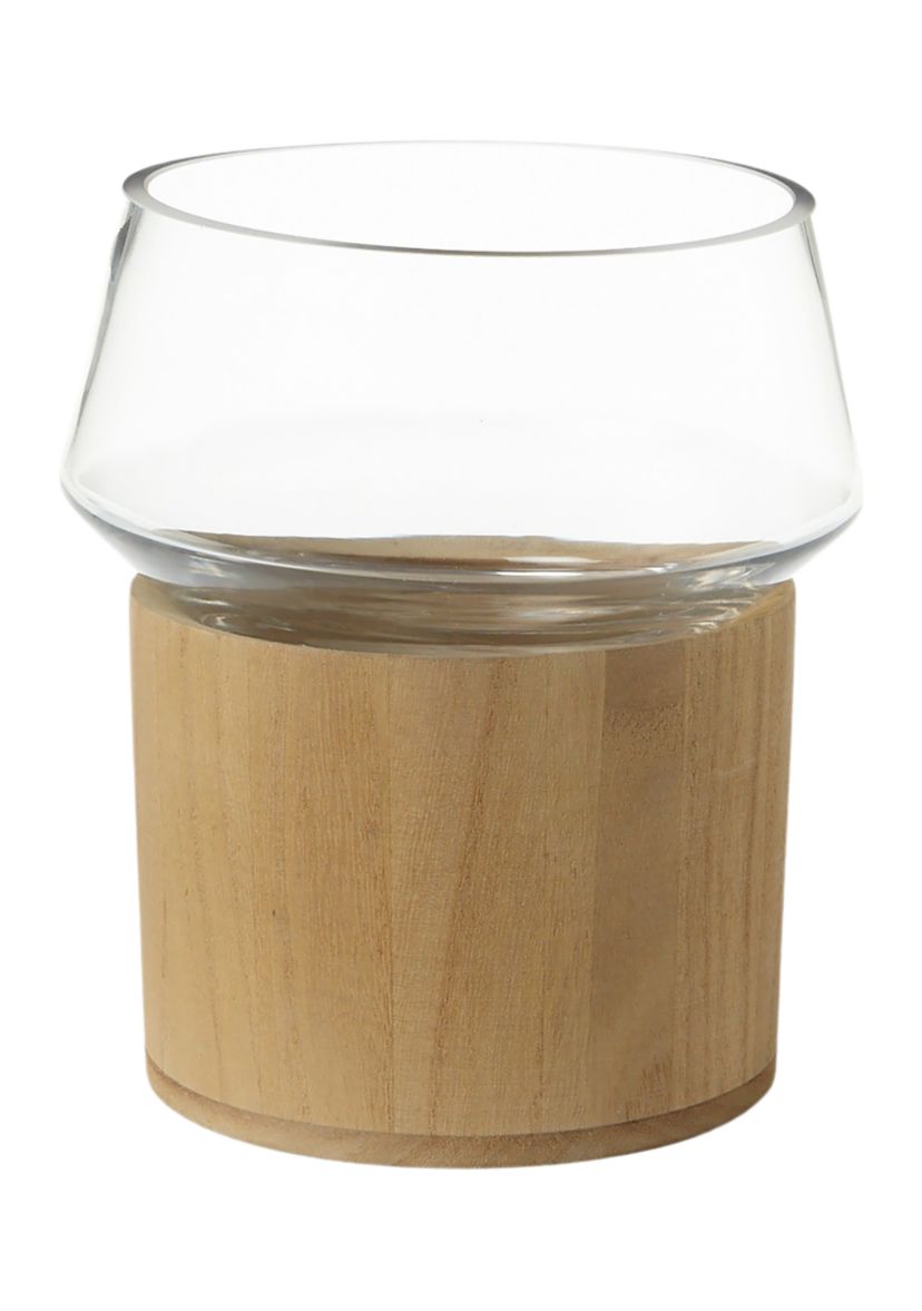 Small Glass Wood Candle Holder