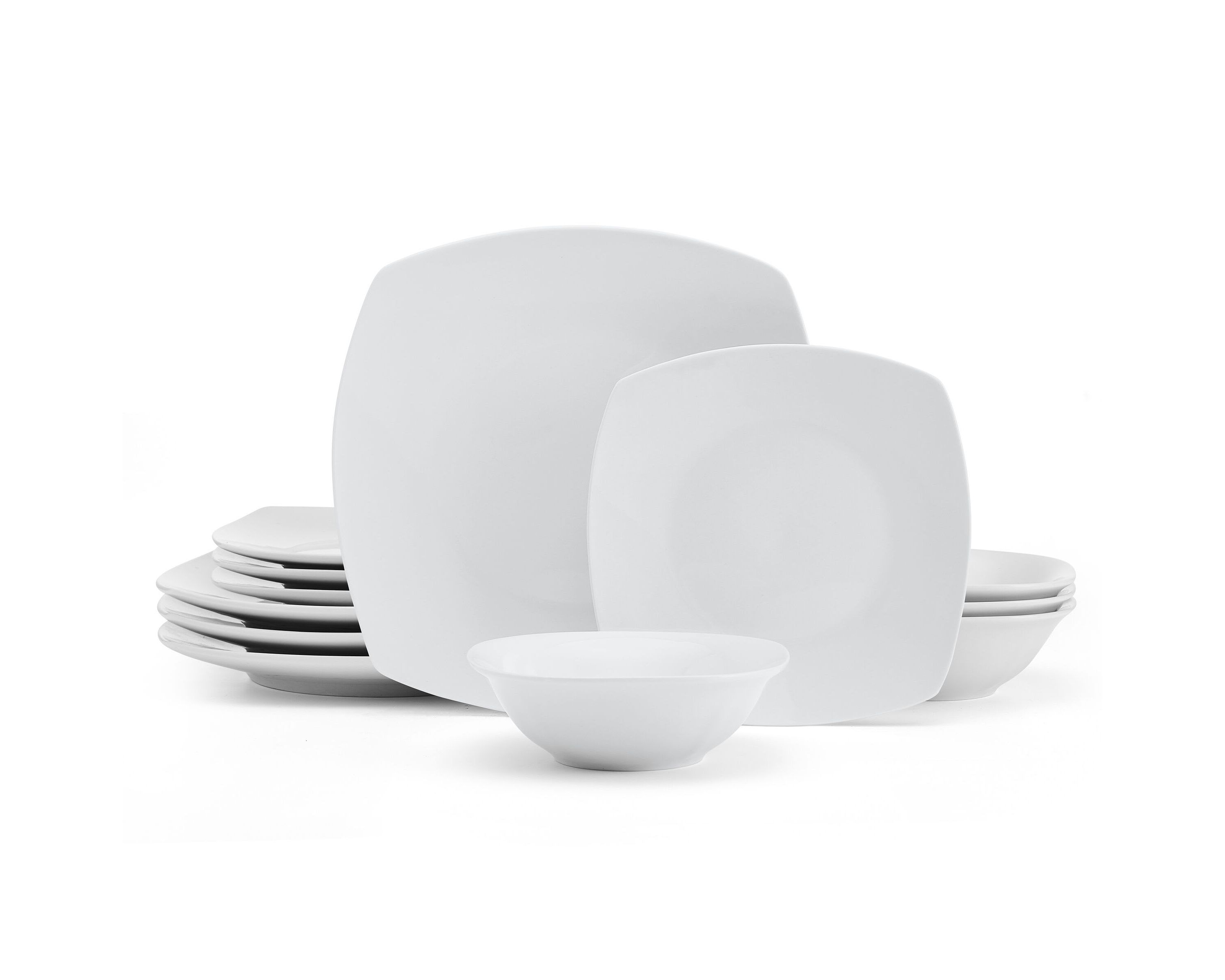 Studio Nova Tara 12 Piece Square Dinnerware Set, Service for 4, White
