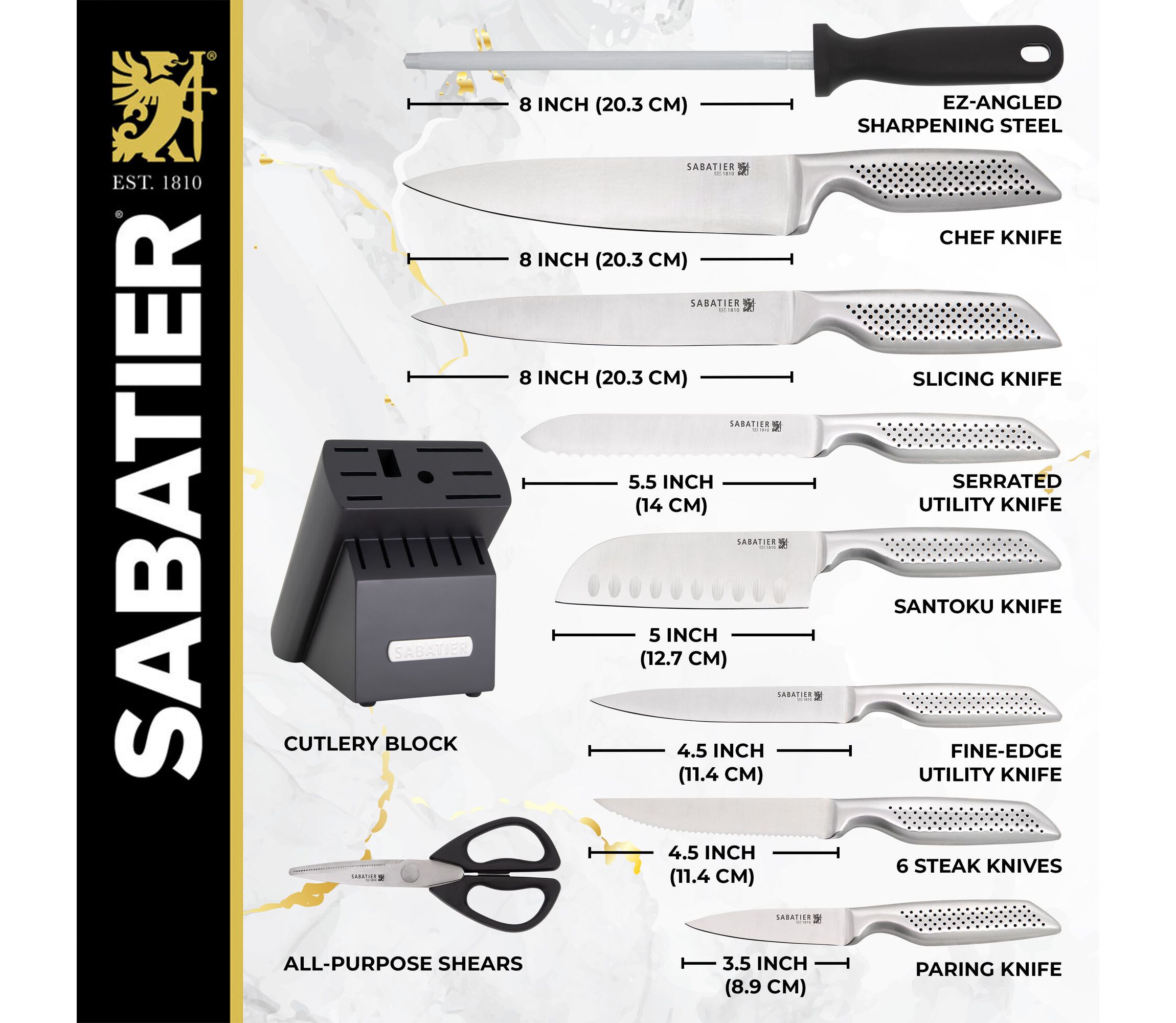 15-pc Acacia Block Knife Set, w/Stainless Steel Hollow Handles