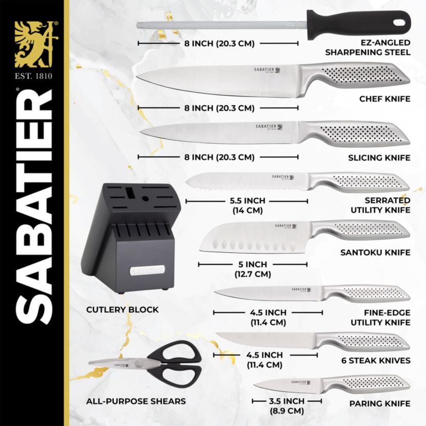 15-pc Acacia Block Knife Set, w/Stainless Steel Hollow Handles