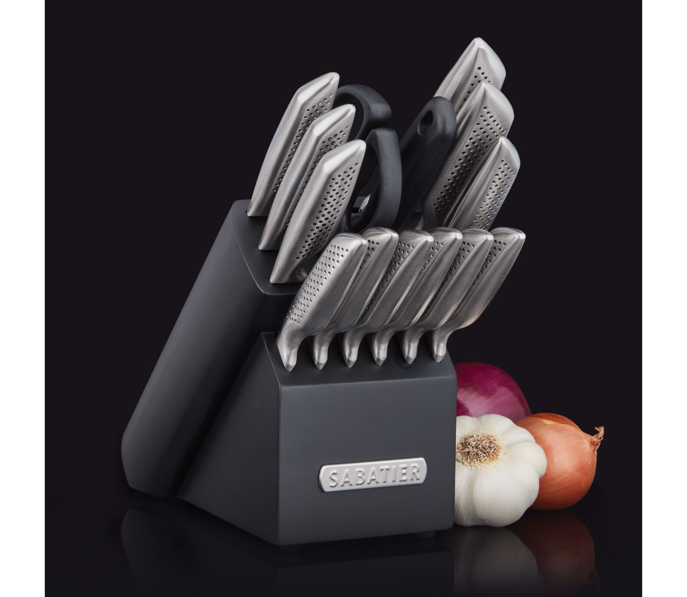 15-pc Acacia Block Knife Set, w/Stainless Steel Hollow Handles