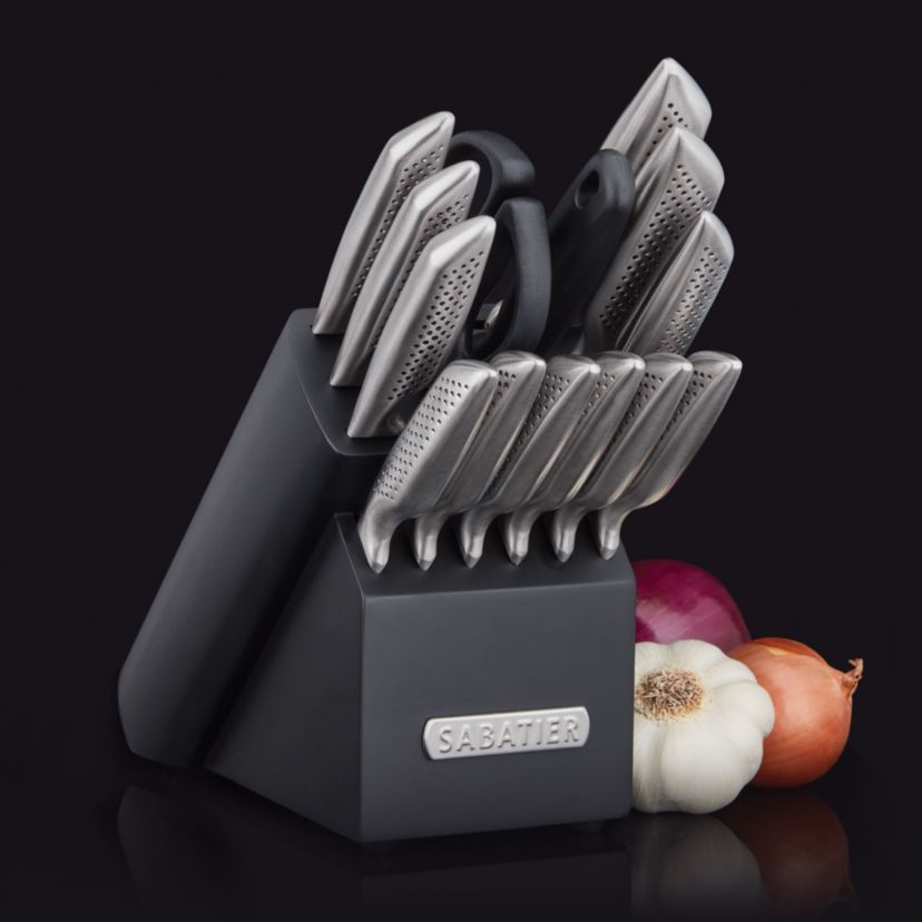 15-pc Acacia Block Knife Set, w/Stainless Steel Hollow Handles