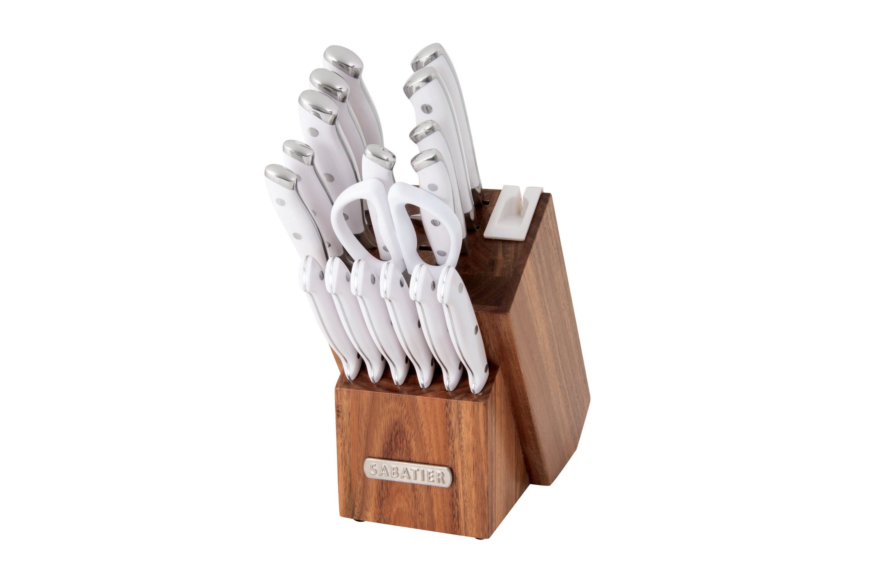 18-pc White Forged Triple Rivet Knife Block Set