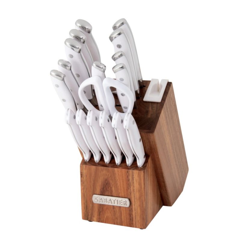 18-pc White Forged Triple Rivet Knife Block Set