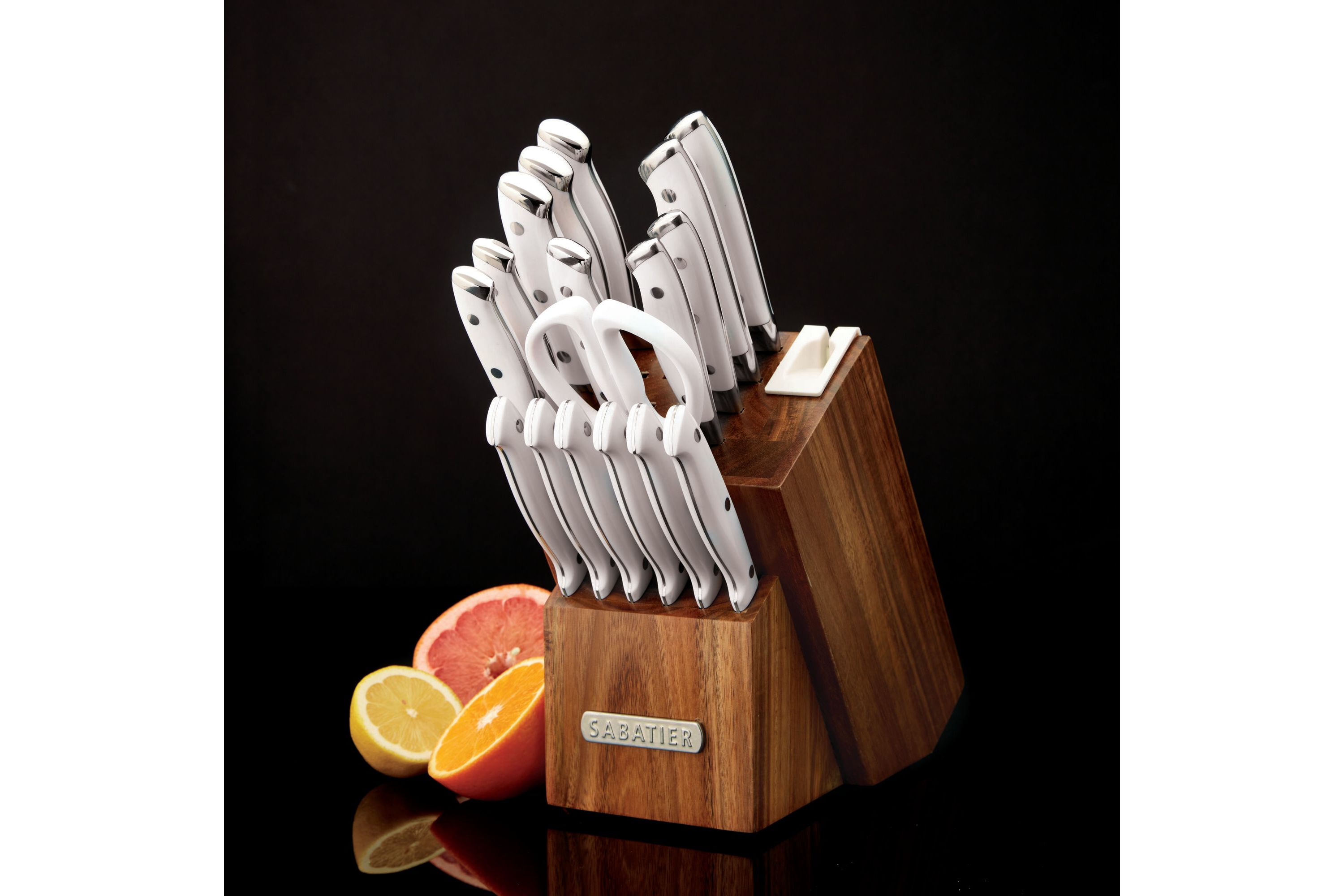 18-pc White Forged Triple Rivet Knife Block Set