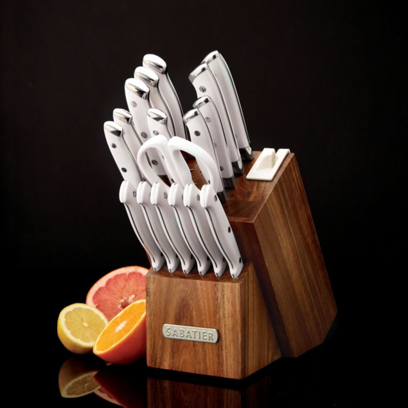 18-pc White Forged Triple Rivet Knife Block Set