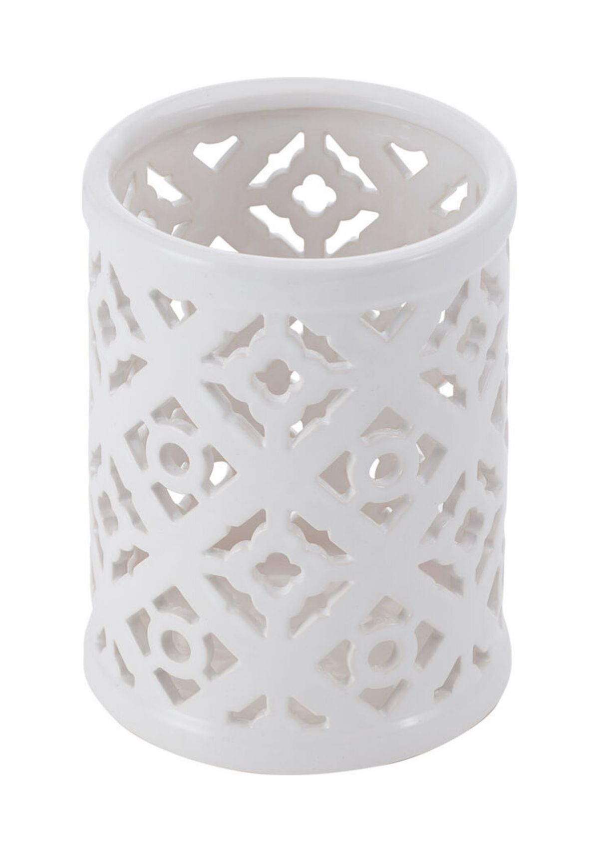 White Quatrefoil Pierced Ceramic Lantern