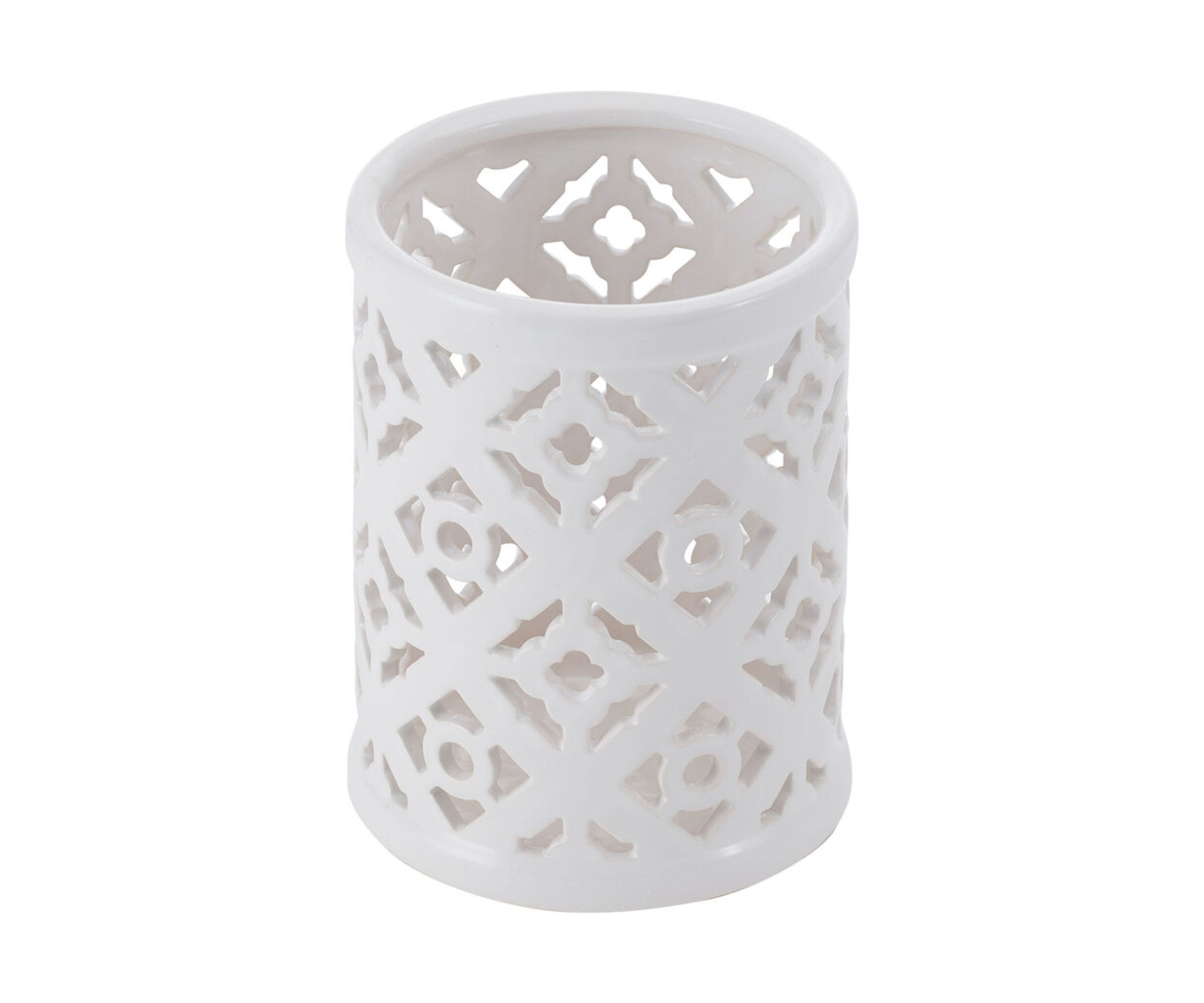 White Quatrefoil Pierced Ceramic Lantern