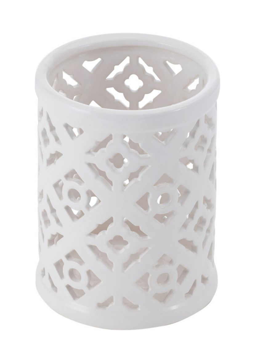 White Quatrefoil Pierced Ceramic Lantern