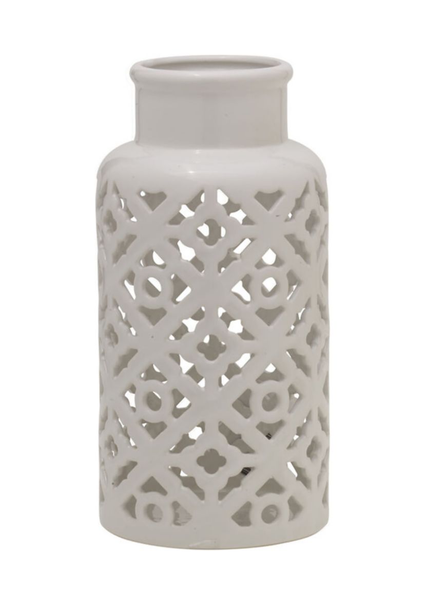 White Pierced Ceramic Vase