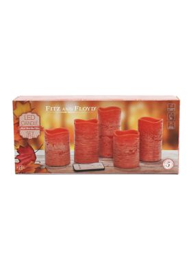 Fitz And Floyd Set Of 5 Harvest Fall Led Wax Pillar Flameless Candles