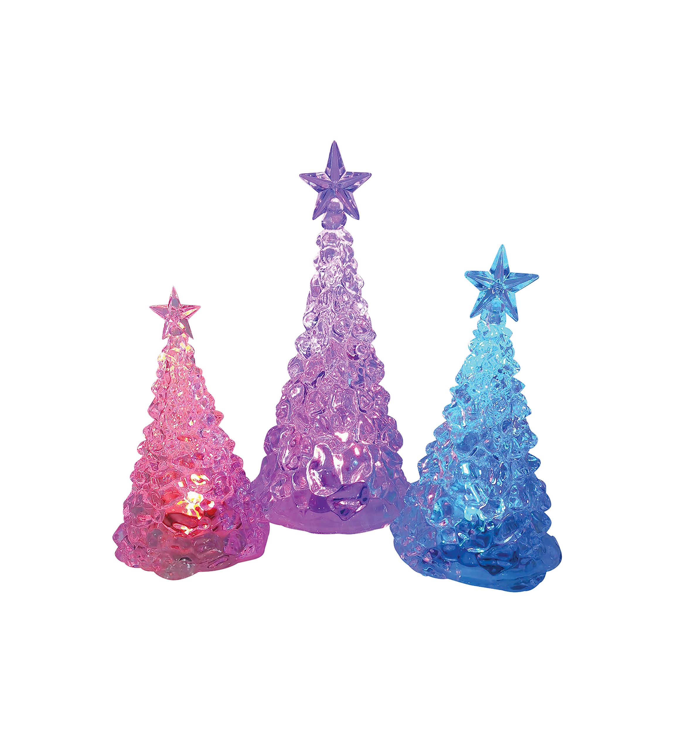 Set of 3 Acrylic Tree LED Plastic Figurines