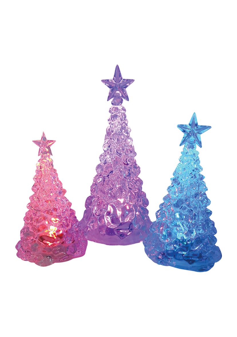 Set of 3 Acrylic Tree LED Plastic Figurines
