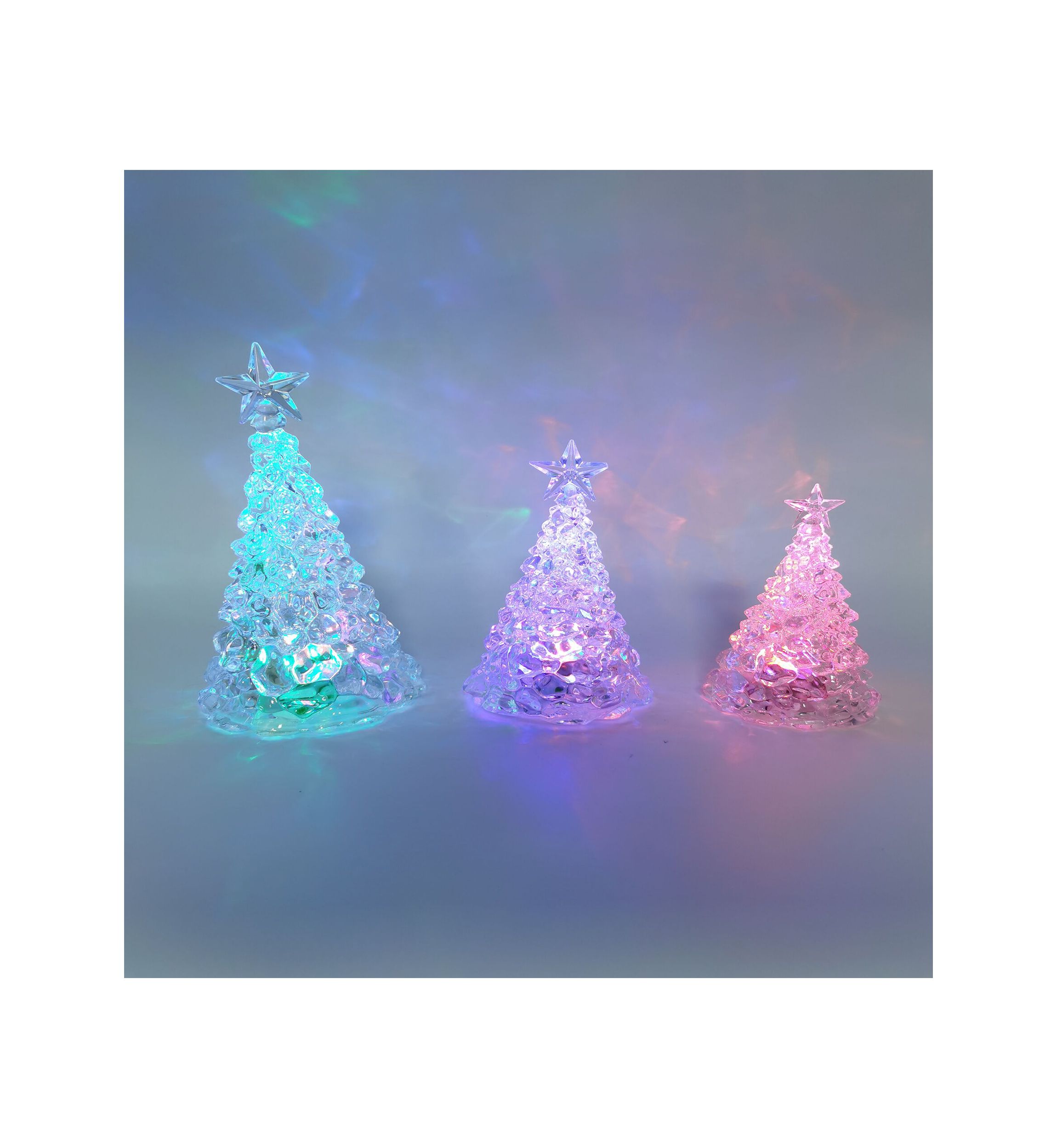Set of 3 Acrylic Tree LED Plastic Figurines