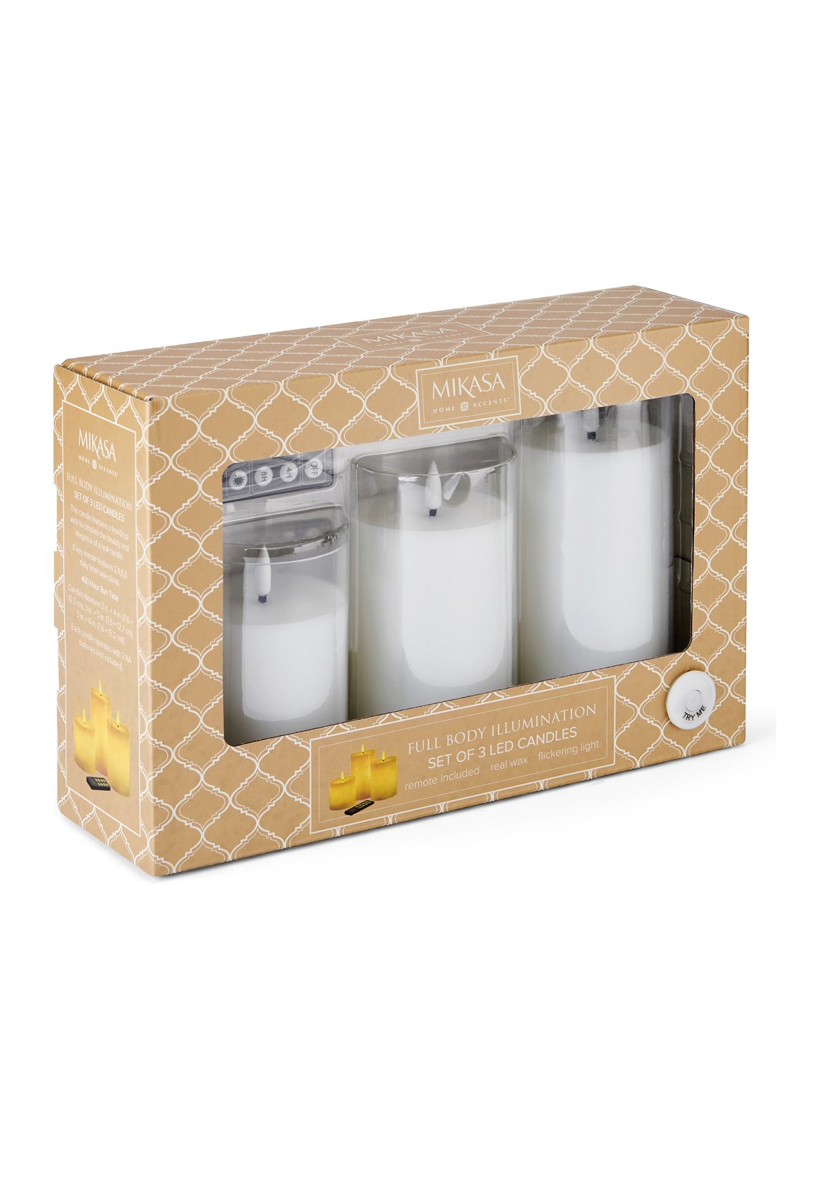 Set of 3 White  Realistic Teardrop Wick LED Pillars in Glass