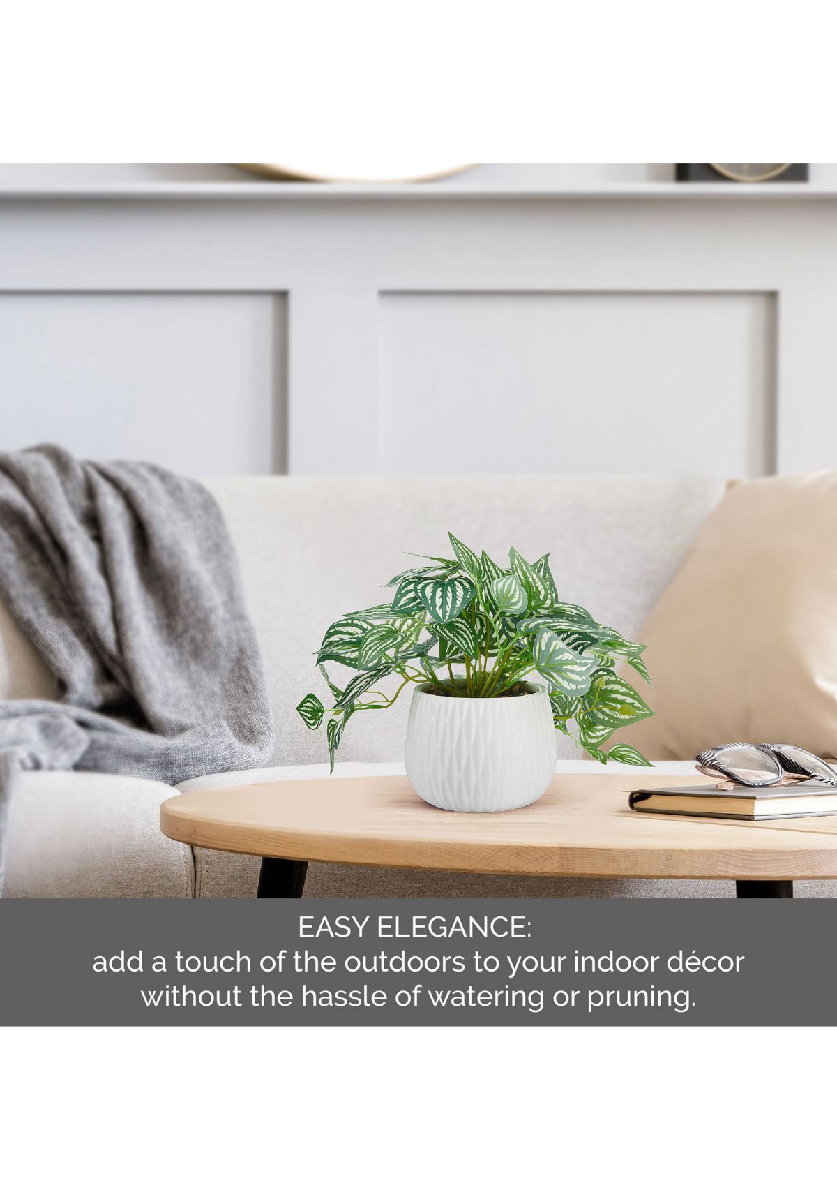 Striped Pothos Artificial Greenery in Ceramic Pot