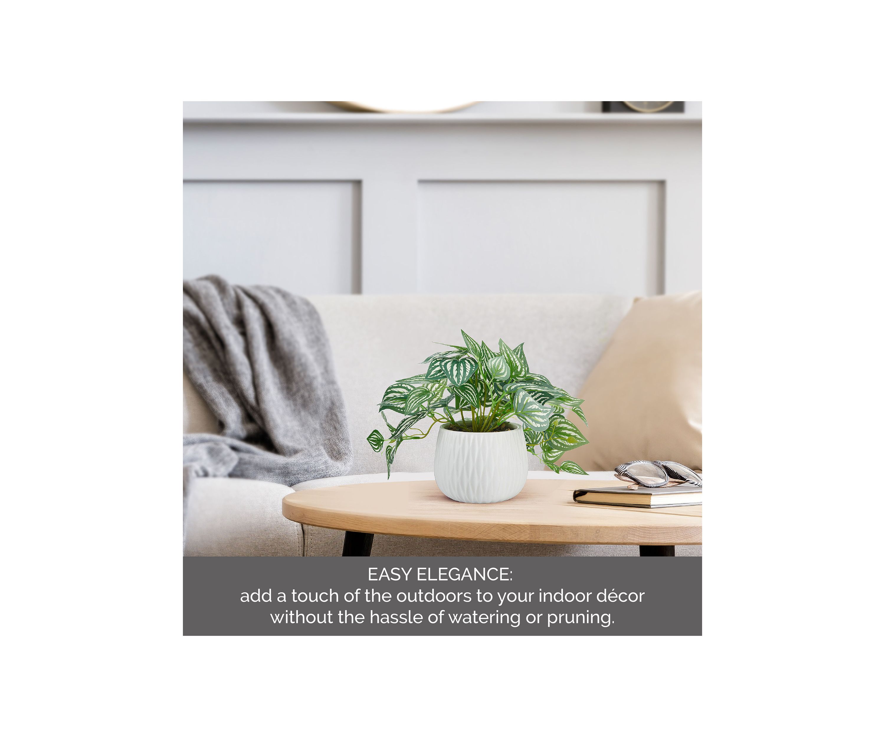 Striped Pothos Artificial Greenery in Ceramic Pot