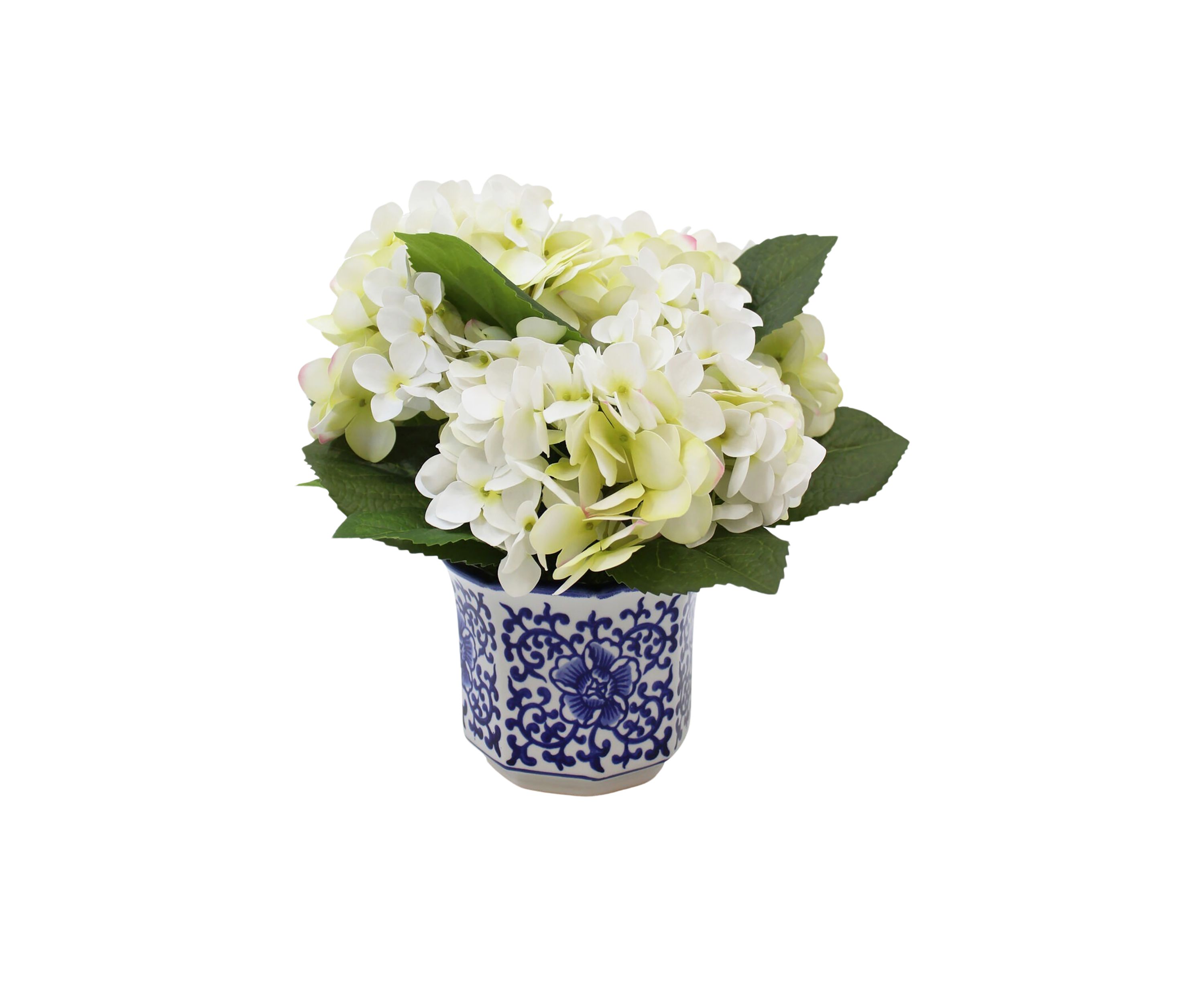 11" Potted Hydrangea in Blue & White with Faux Greenery