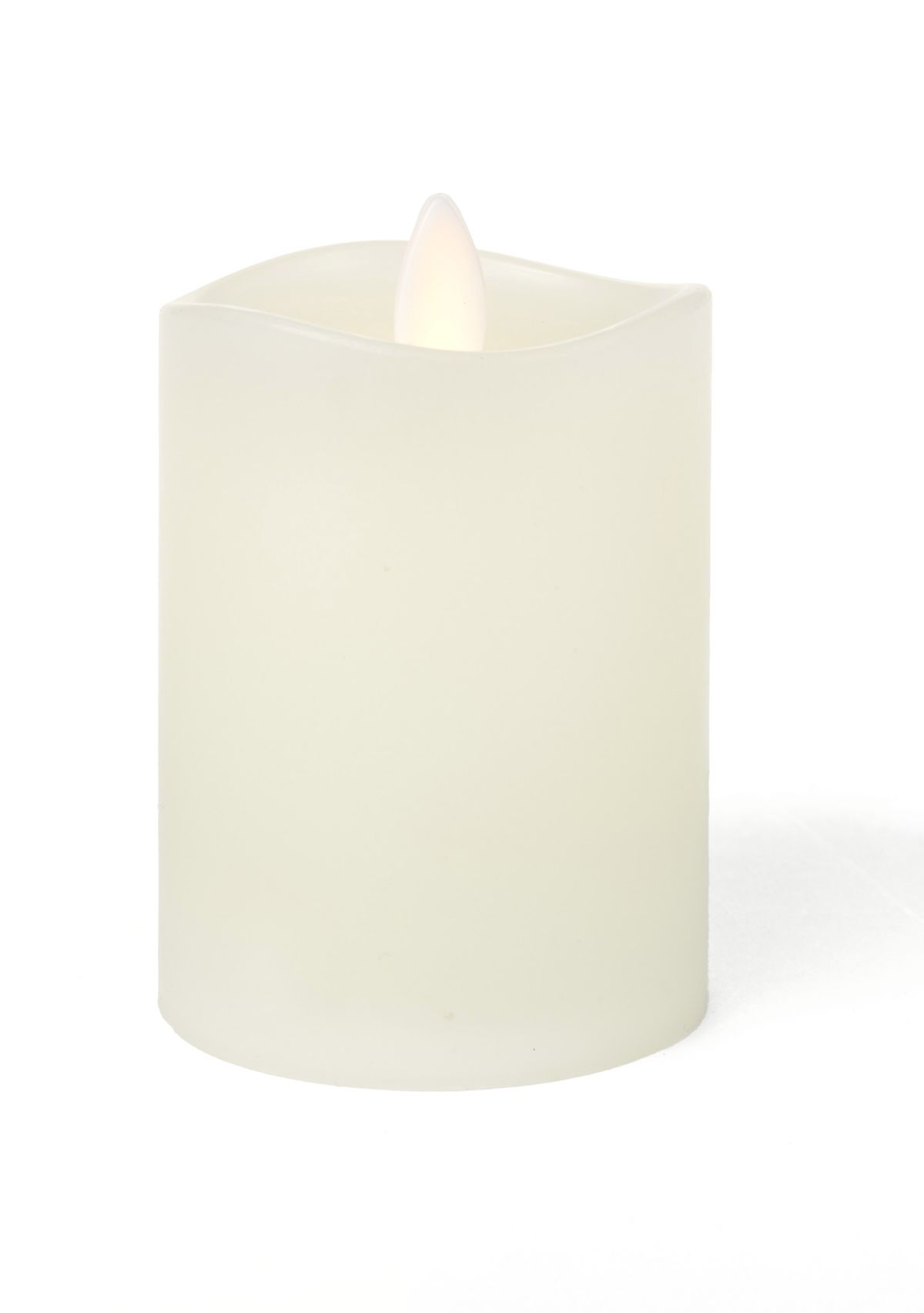 White Wavy Dance LED Wax Pillar Candle, 3" x 4"