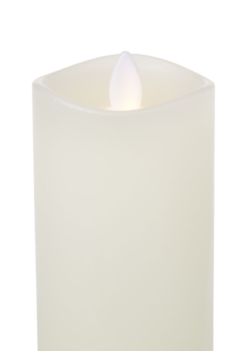 White Wavy Dance LED Wax Pillar Candle, 3" x 8"