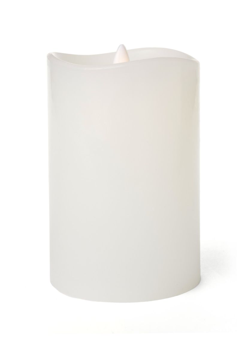 White Wavy Dance LED Wax Pillar Candle, 4" x 6"