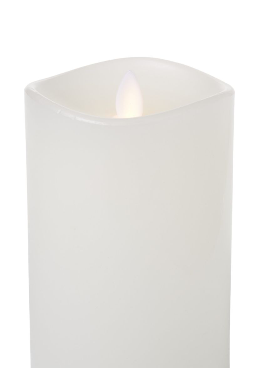 White Wavy Dance LED Wax Pillar Candle, 4" x 6"