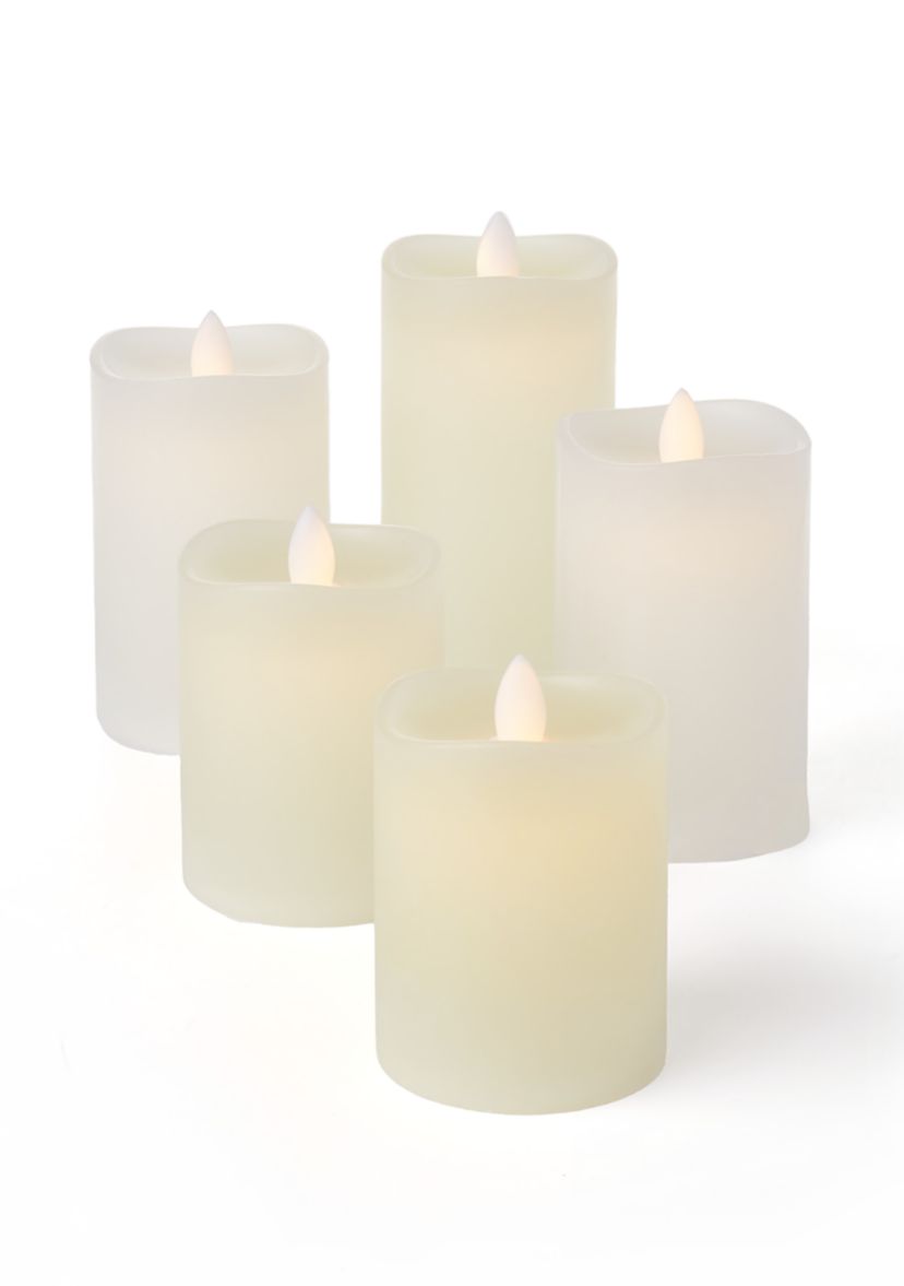 White Wavy LED Wax Pillar Candle, Set of 5