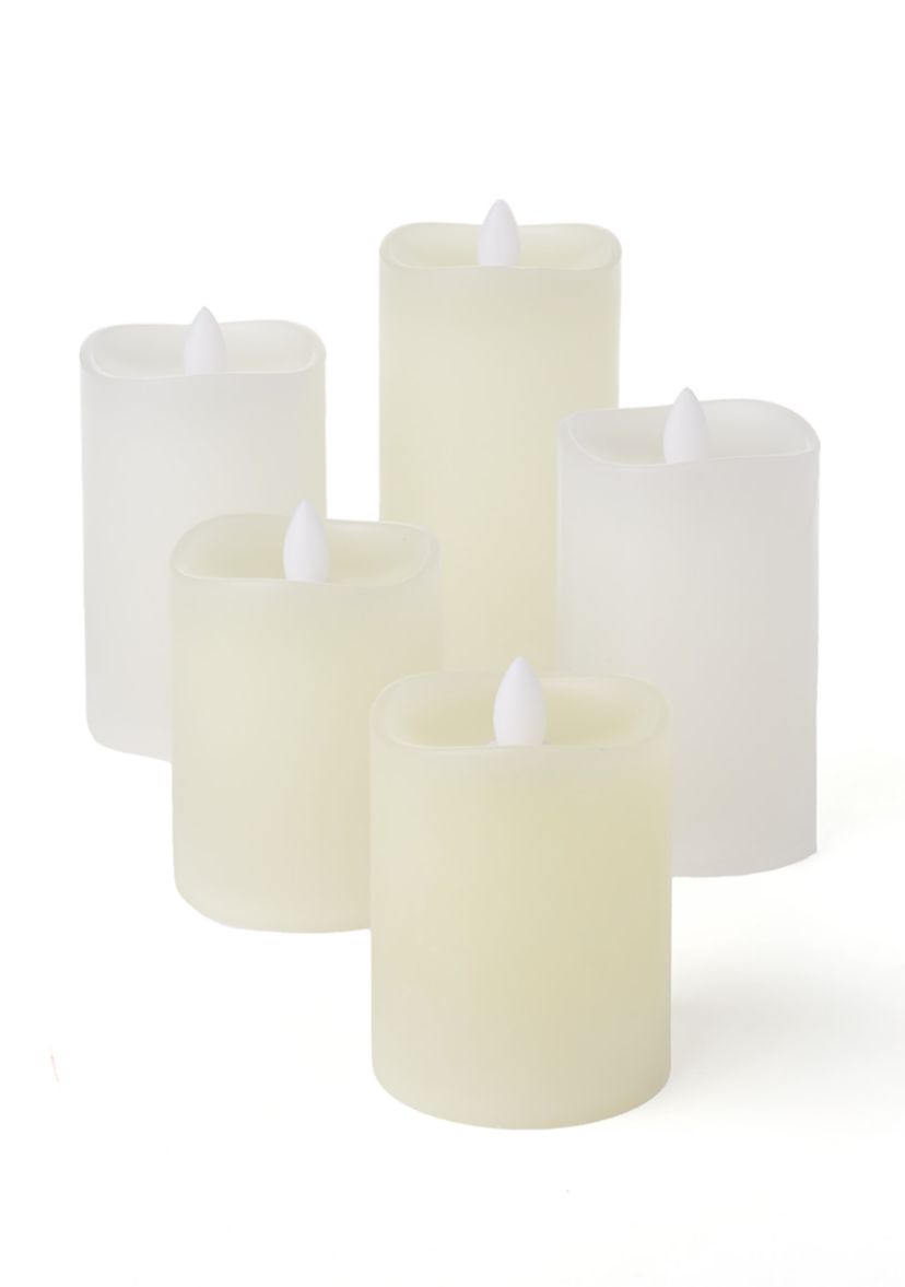 White Wavy LED Wax Pillar Candle, Set of 5