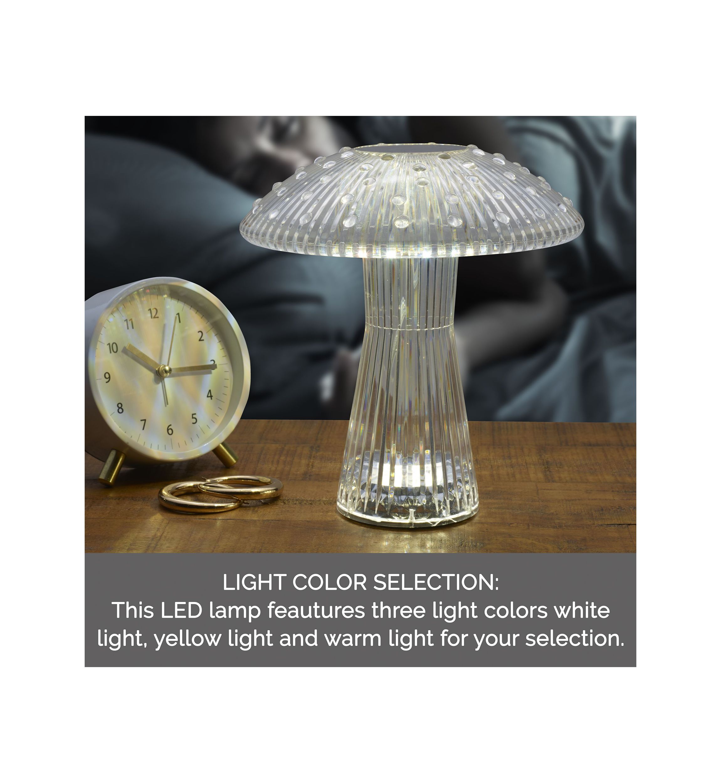 Clear Acrylic Mushroom LED Rechargeable Cordless Lamp