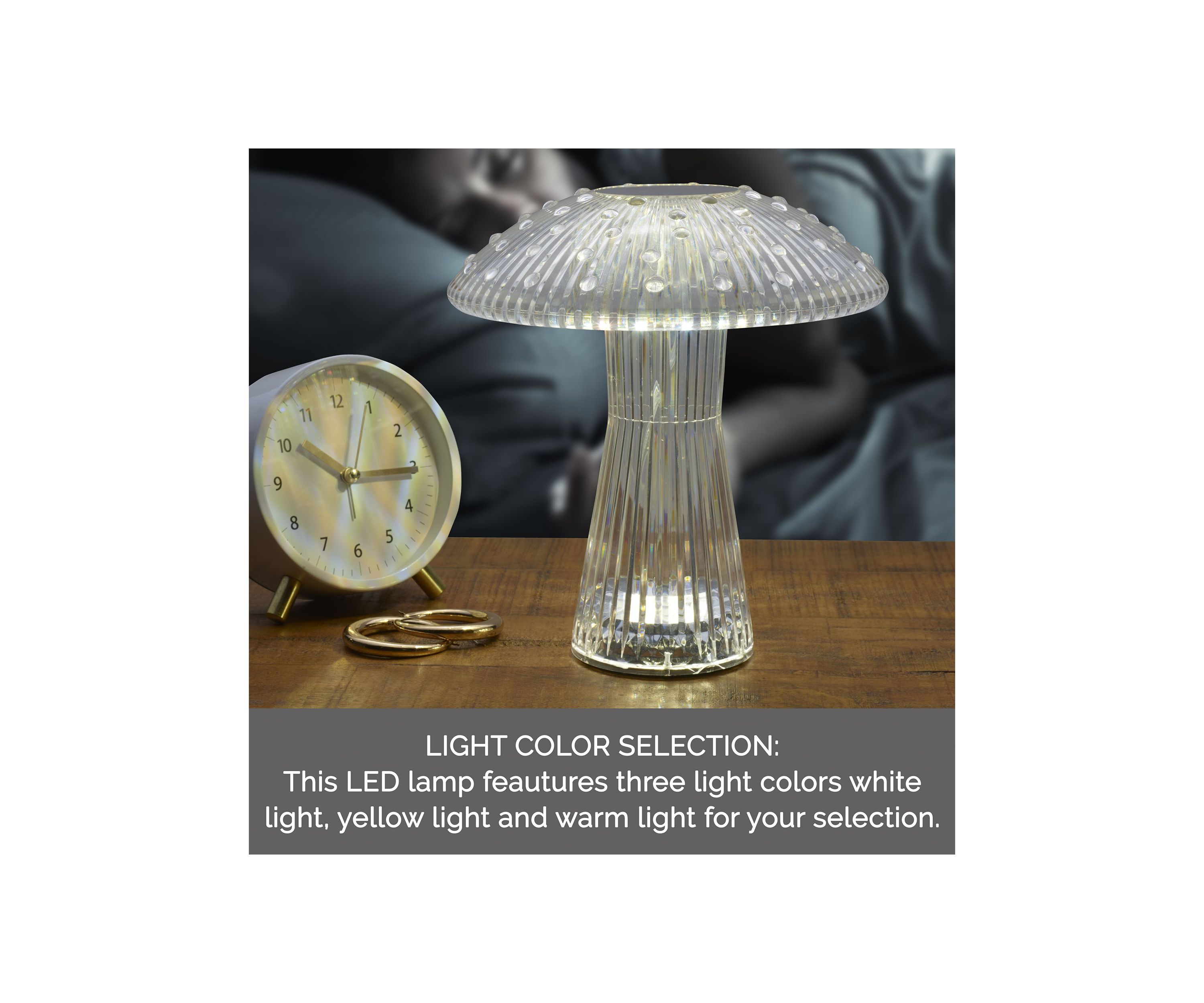 Clear Acrylic Mushroom LED Rechargeable Cordless Lamp