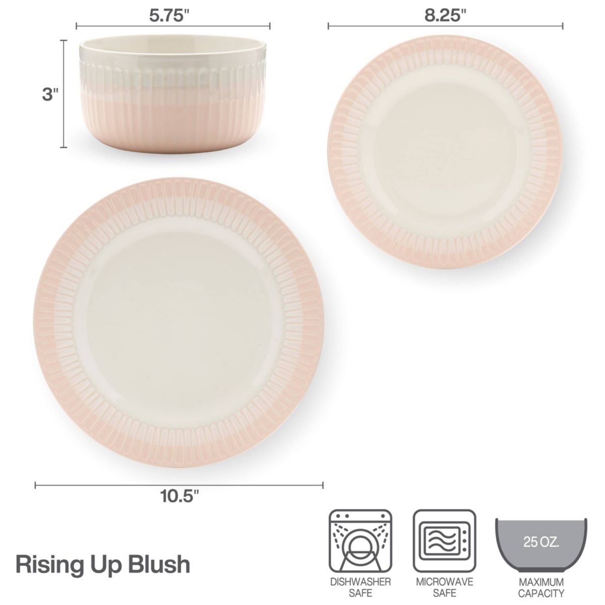 Rising Up 12 Piece Dinnerware Set, Service for 4, Blush