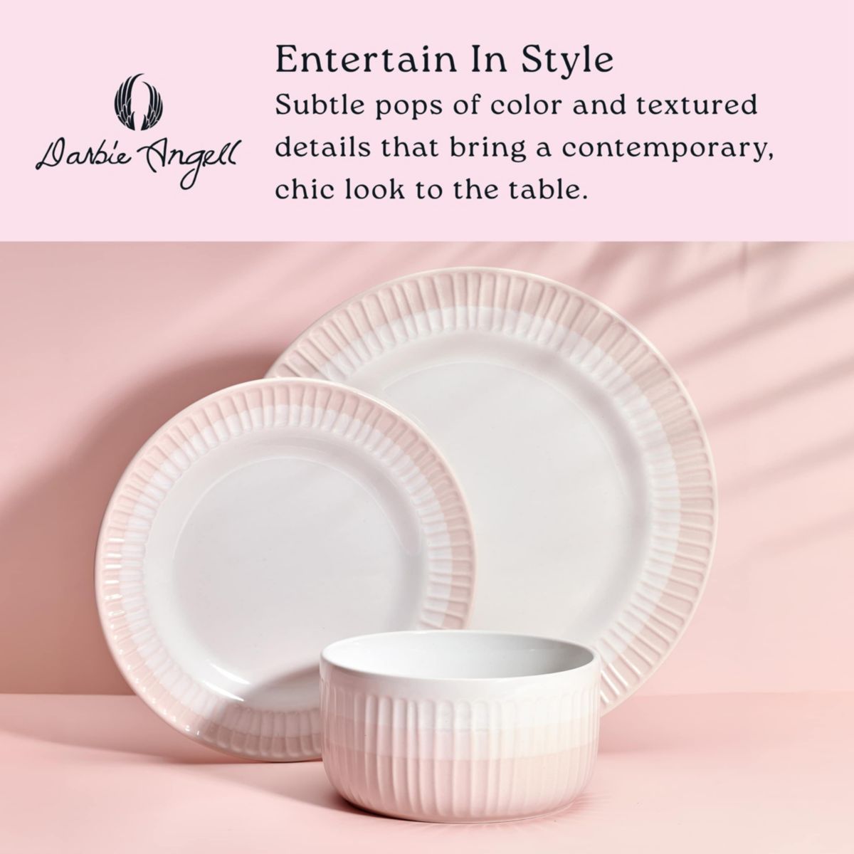 Rising Up 12 Piece Dinnerware Set, Service for 4, Blush