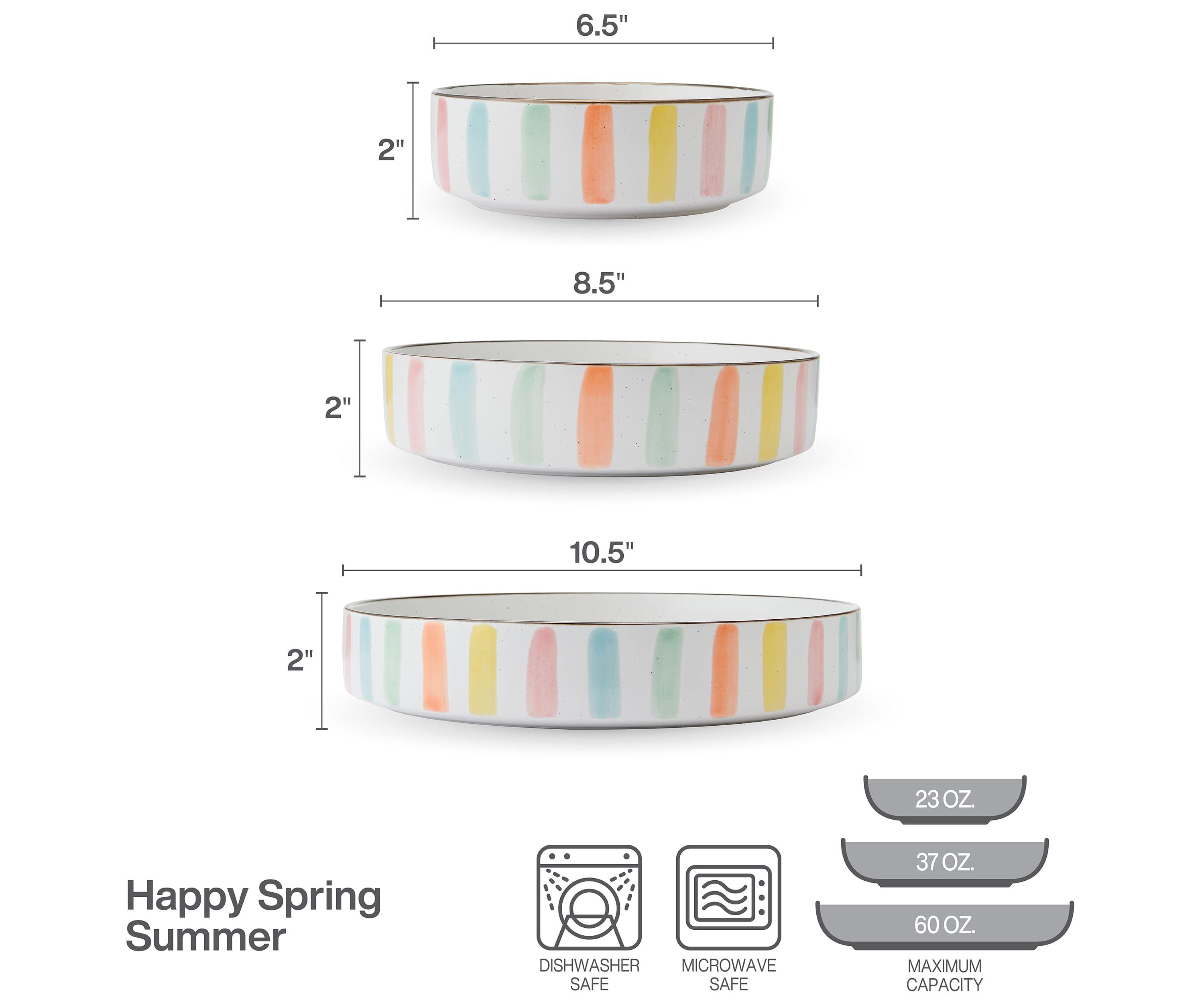 Spring Summer 9 Piece Dinnerware Serving Bowl Set, Service for 3